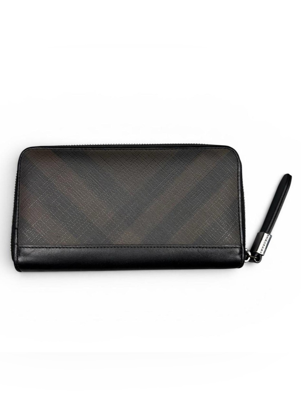 Burberry London Nova Check Long Zip Around Wallet Card Holder Brown Black